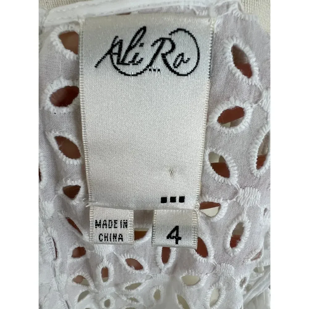 Ali Ra White Cotton Eyelet Cutout Crochet Sleeveless Fit Flare Short Dress 4 S